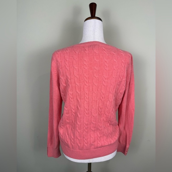 Talbots lambswool blend coral cable knit sweater size large preowned - Picture 2 of 10